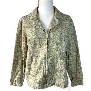 Coldwater Creek Paisley Full Zip Jacket 100% Cotton Beige Green Size PM
